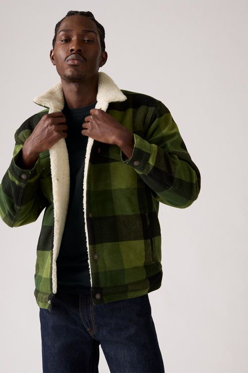 Relaxed Fit Plaid Sherpa Truck