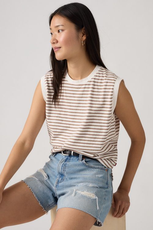 Boxy Tank Emmi Stripe Egret Pine Bark